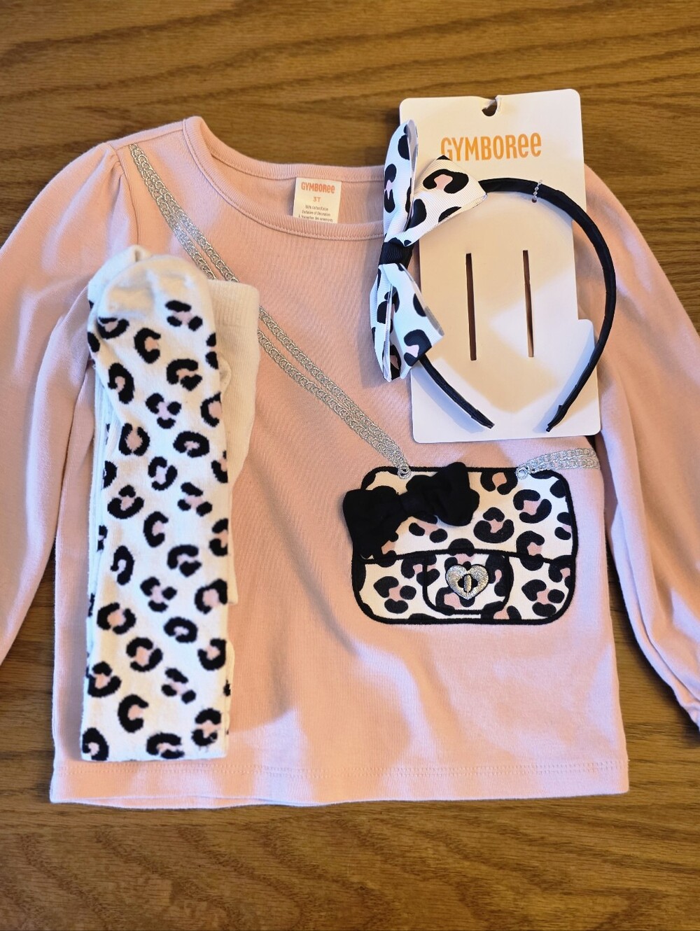 Gymboree Pink Leopard Purse Top with Matching Headband and Leggings